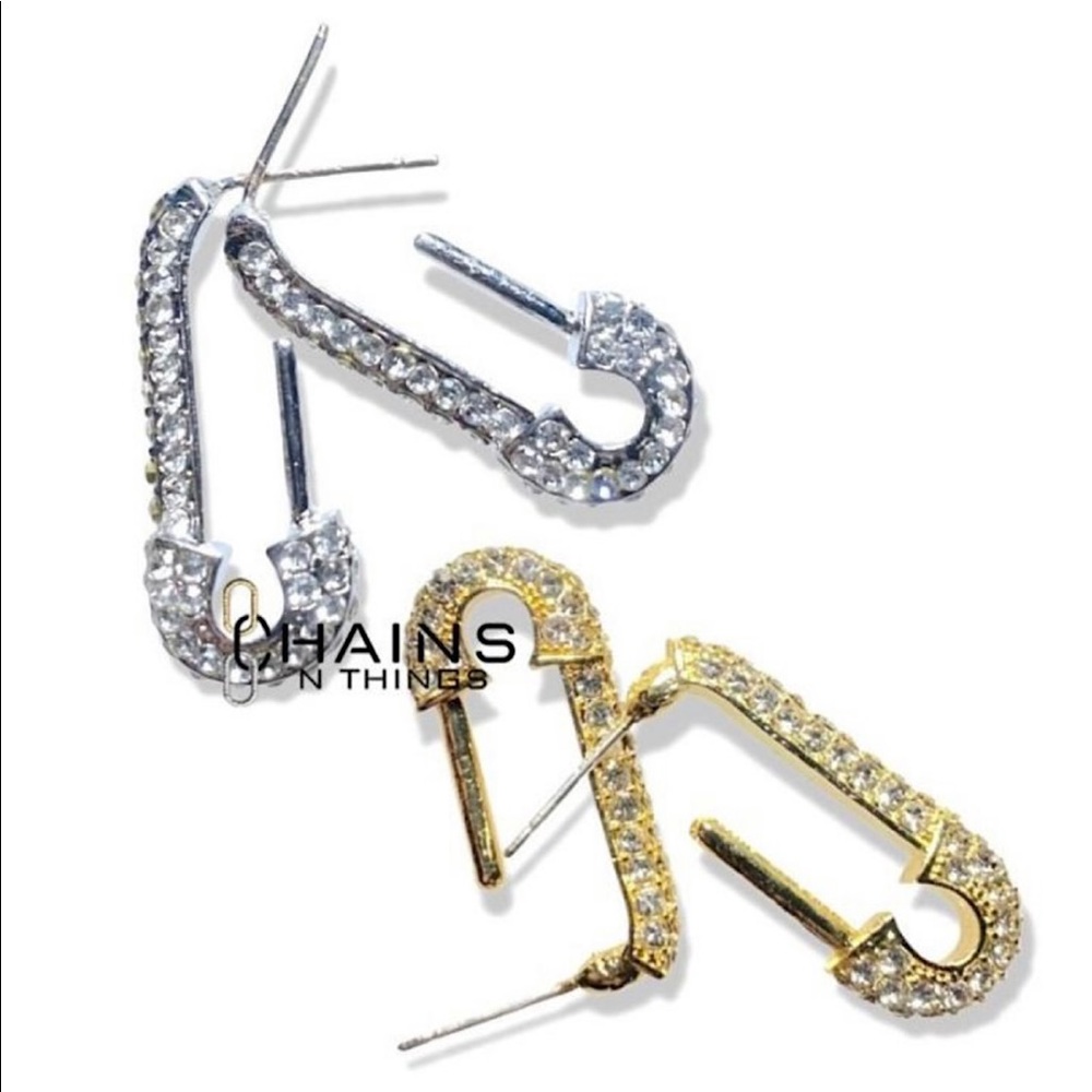 2PACK Safety Pin Earrings Gold Zircon Crystal Pins Cute Jewelry Women Girls 🧷